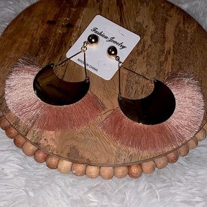 Gold earrings with little pink tassel